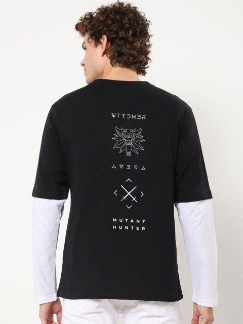 

Bewakoof Men Black & White Typography Witcher Printed Loose T-shirt