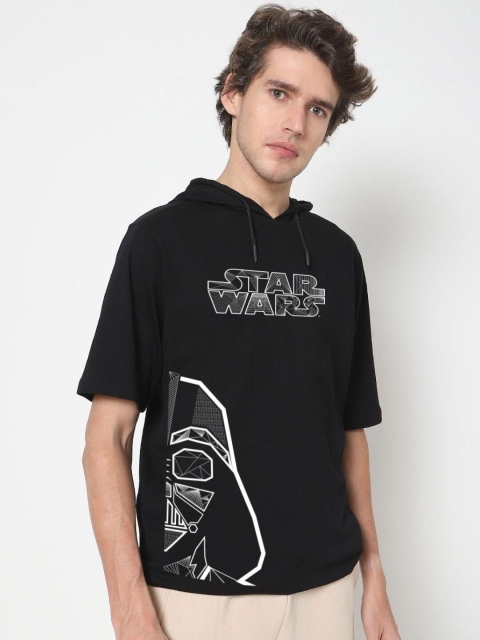 

Bewakoof Men Black & french middle red purple Printed Raw Edge Loose T-shirt