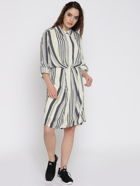 

Vero Moda Women White & Navy Striped Shirt Dress