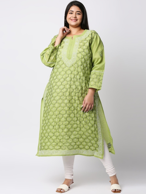 

Indiankala4u Women Green Ethnic Motifs Embroidered Thread Work Kurta