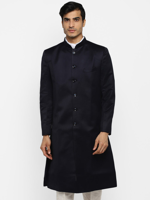 

ROYAL KURTA Men Navy Blue & White Solid Sherwani