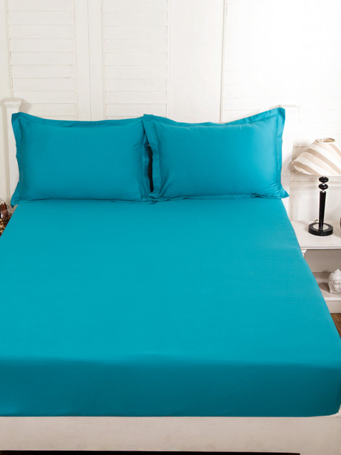 

MASPAR Teal Blue Cotton 300 TC Fine Double Bedsheet with 2 Pillow Covers