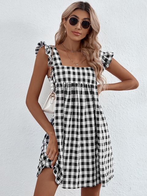 

BoStreet Black Checked A-Line Midi Dress