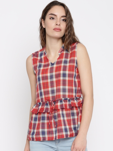 

Vero Moda Women Red Checked A-Line Top
