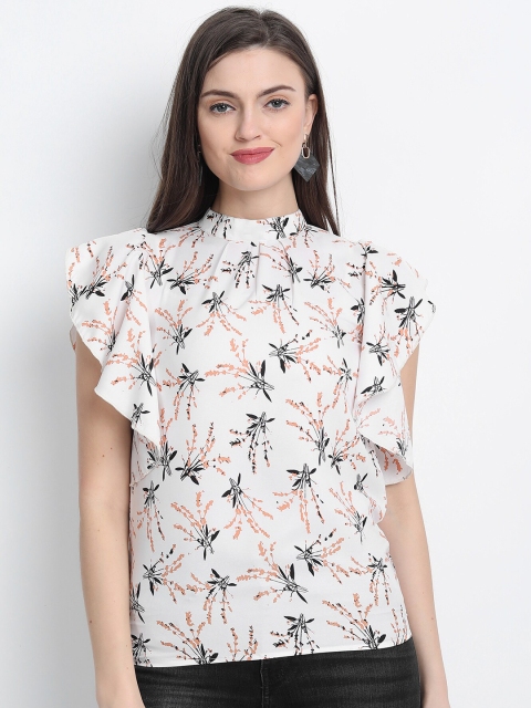 

Meerap White Floral Print Crepe Top