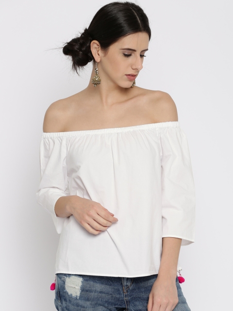 

Vero Moda Women White Solid Bardot Pure Cotton Top