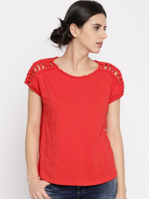 

Vero Moda Women Red Solid Pure Cotton Top