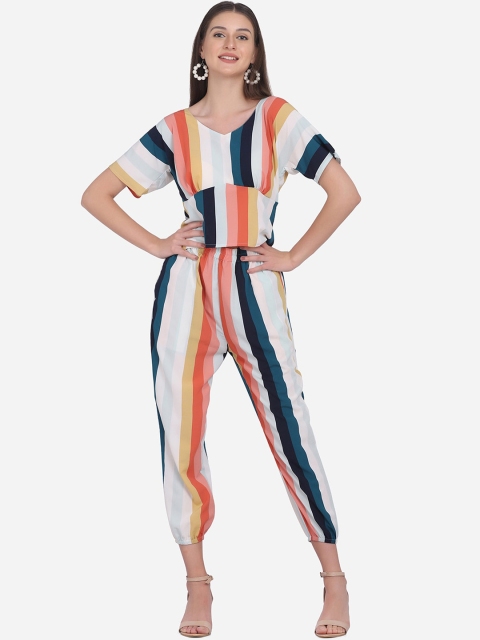 

SAKIA Women White & Blue Striped Co-ord Set, Multi