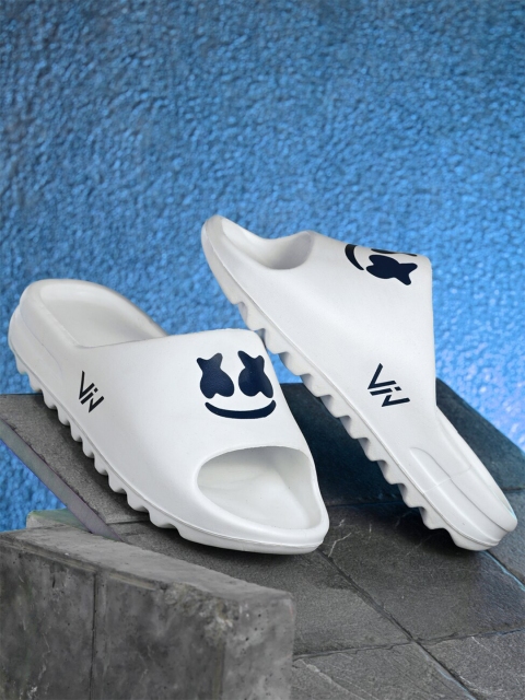 

VIV Men White & Navy Blue Rubber Sliders