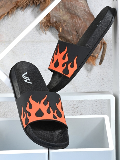 

VIV Men Black & Orange Rubber Sliders