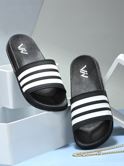 

VIV Men Black & White Striped Rubber Sliders