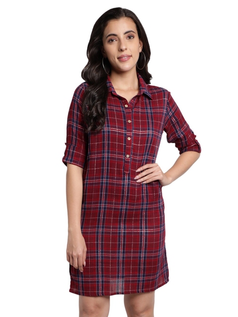 

SAKIA Red & Black Checked A-Line Dress