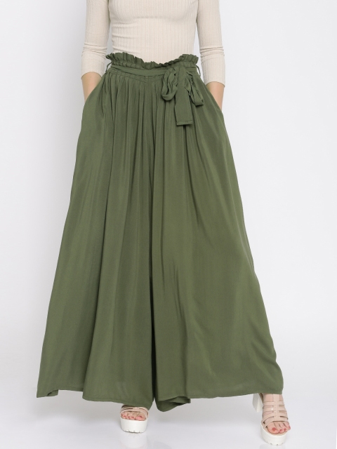 

Vero Moda Women Olive Green Solid Flared Palazzos