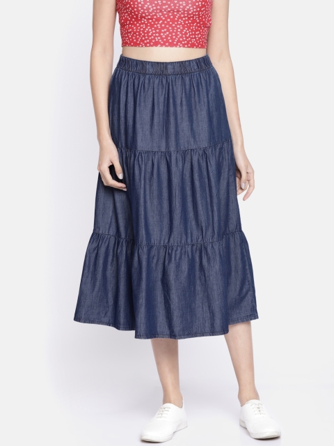 

Vero Moda Blue Tiered A-Line Chambray Skirt