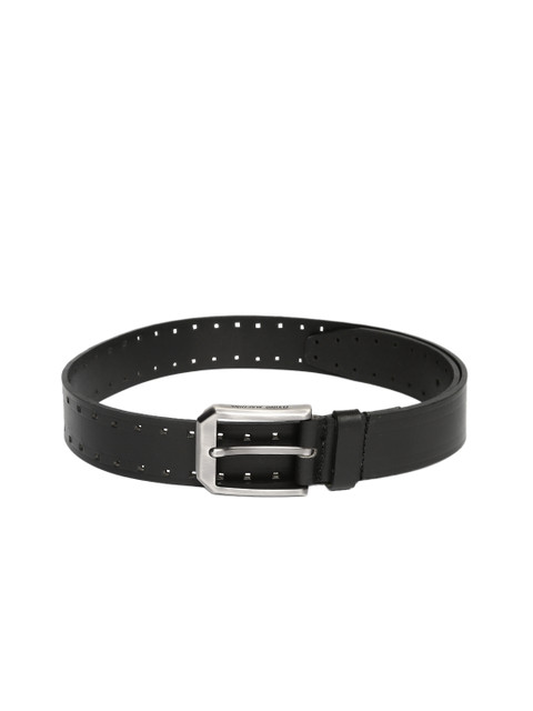 

Flying Machine Men Black Solid Leather Belt