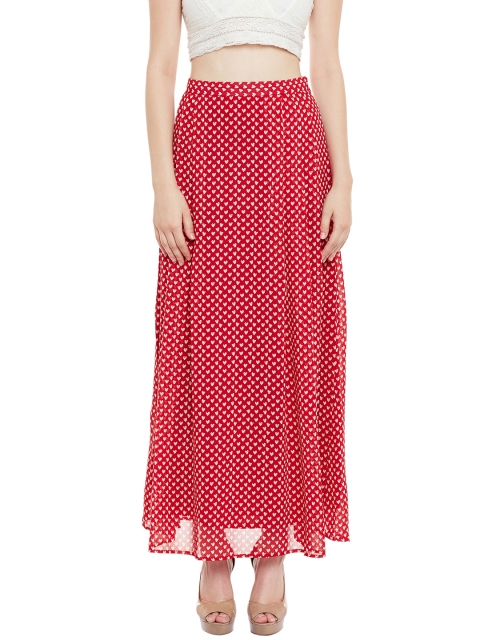 

The Vanca Women Red Georgette Printed Maxi A-Line Skirt
