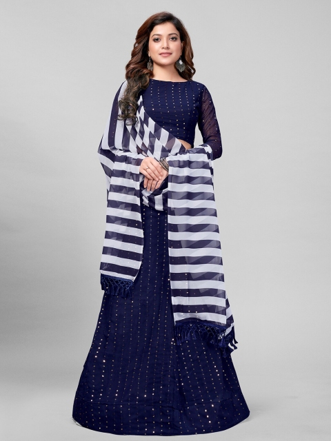 

Granthva Fab Blue & White Embroidered Sequinned Semi-Stitched Lehenga & Unstitched Blouse With Dupatta