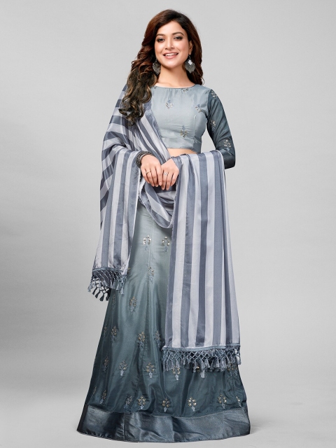 

Granthva Fab Grey Embroidered Semi-Stitched Lehenga & Unstitched Blouse With Dupatta