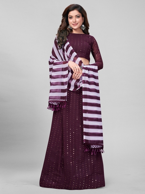 

Granthva Fab Women Burgundy Sequined Semi-Stitched Lehenga & Unstitched Blouse, Dupatta