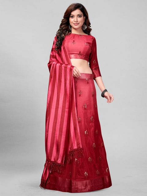 

Granthva Fab Women Red Embroidered Semi-Stitched Lehenga & Unstitched Blouse With Dupatta