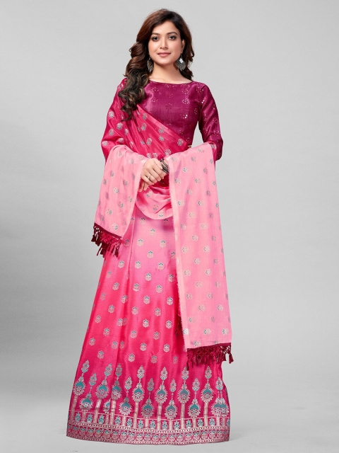 

Granthva Fab Peach-Coloured & Off White Embroidered Semi-Stitched Lehenga & Unstitched Blouse With Dupatta