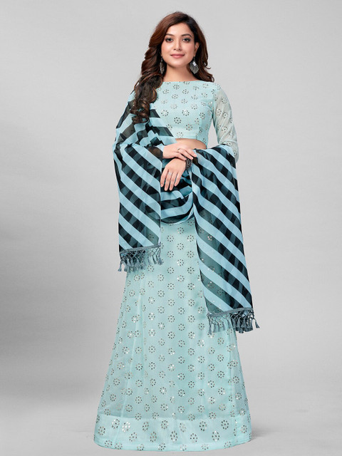 

Granthva Fab Blue Embroidered Semi-Stitched Lehenga & Unstitched Blouse With Dupatta