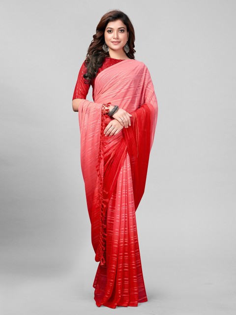 

Granthva Fab Pink & Silver-Toned Embellished Art Silk Saree
