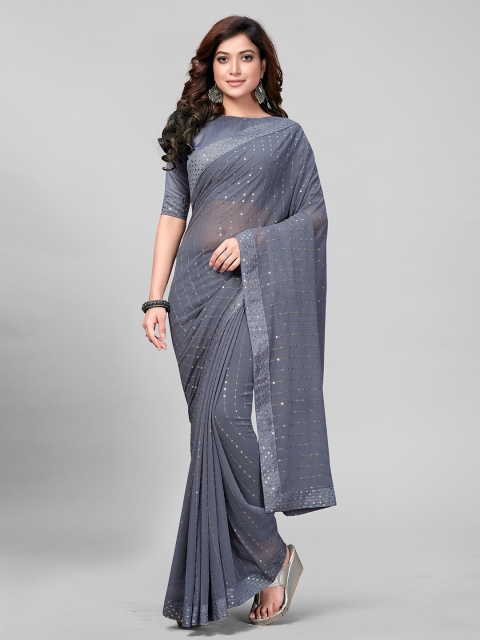 

Granthva Fab Grey & Silver-Toned Sequined Embroidered Georgette Saree