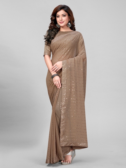 

Granthva Fab Women Beige & Silver-Toned Embellished Sequinned Ready to Wear Saree