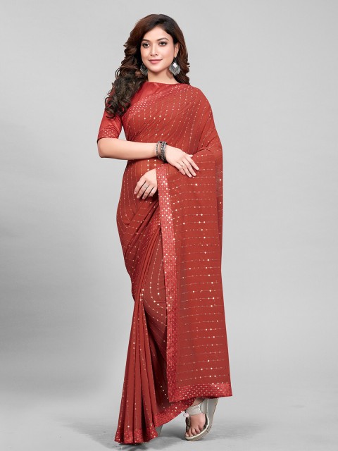 

Granthva Fab Rust & Silver-Toned Embellished Sequinned Ready to Wear Saree
