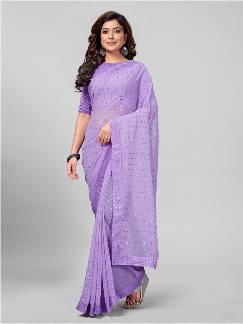 

Granthva Fab Lavender Embellished Sequinned Georgette Saree