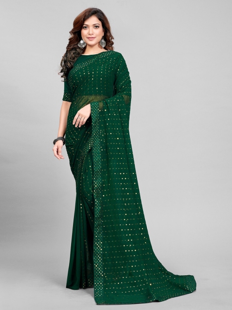 

Granthva Fab Green & Silver-Toned Embellished Sequinned Ready to Wear Saree