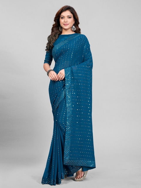 

Granthva Fab Teal Blue Embellished Sequinned Saree