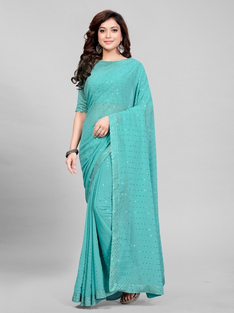 

Granthva Fab Women Blue Embellished Sequinned Ready to Wear Saree