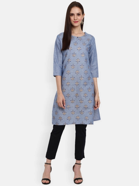 

Desi Mix Women Blue & Beige Ethnic Motifs Printed Kurta