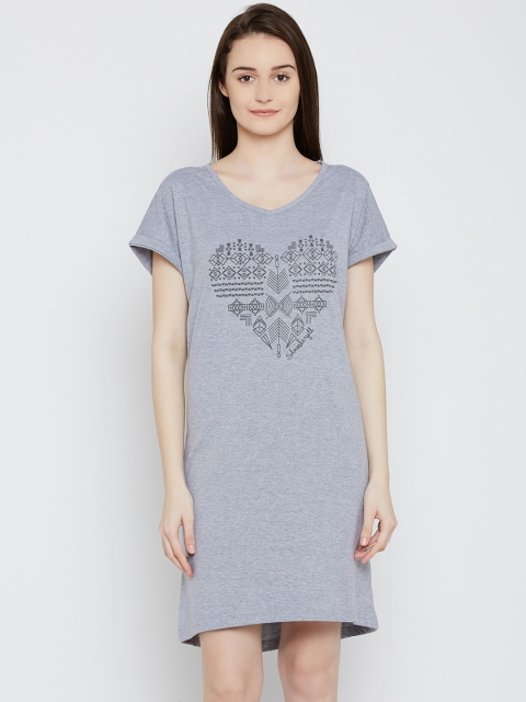 

Slumber Jill Grey Melange Printed Sleep T-shirt FWSJ915