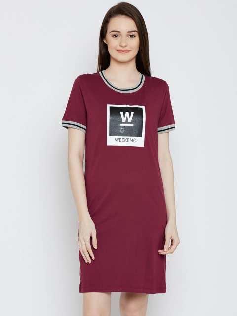 

Slumber Jill Burgundy Printed Sleep T-shirt FWSJ924