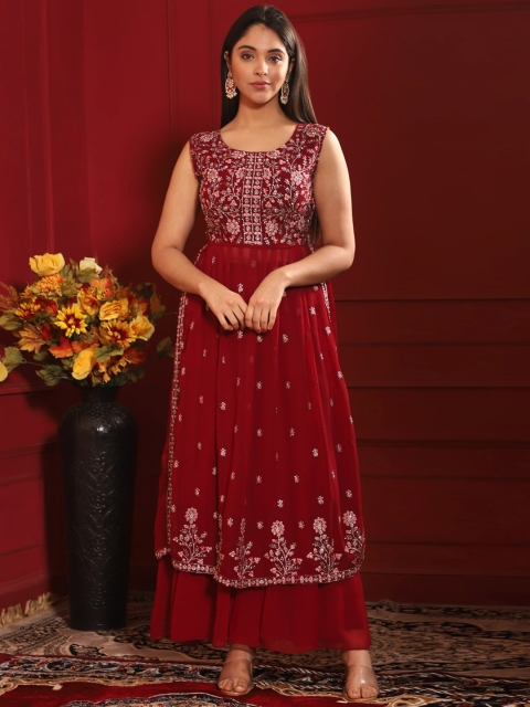 

KALINI Women Maroon Printed Kurta with Palazzos & With Dupatta