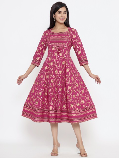 

Sutidora Pink & maroon Ethnic Motifs Formal Midi Dress