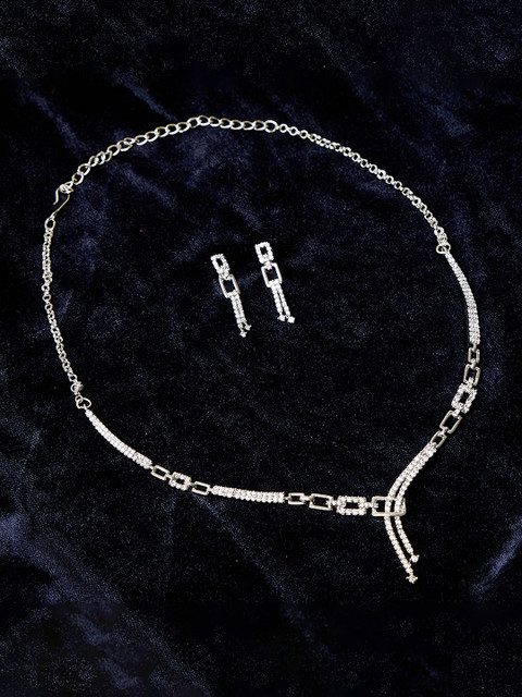 

Dare by Voylla Women Rhodium-Plated Stone Studded Jewellery Set, Silver