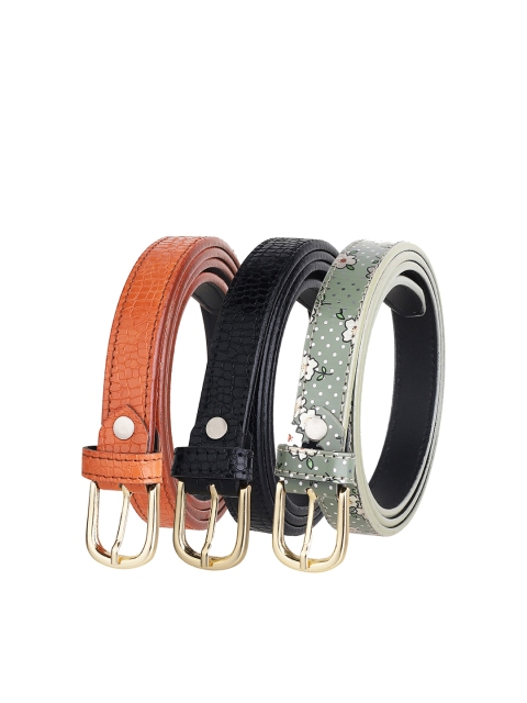 

URBAN ALFAMI Women Set Of 3 Printed Casual Belts, Brown