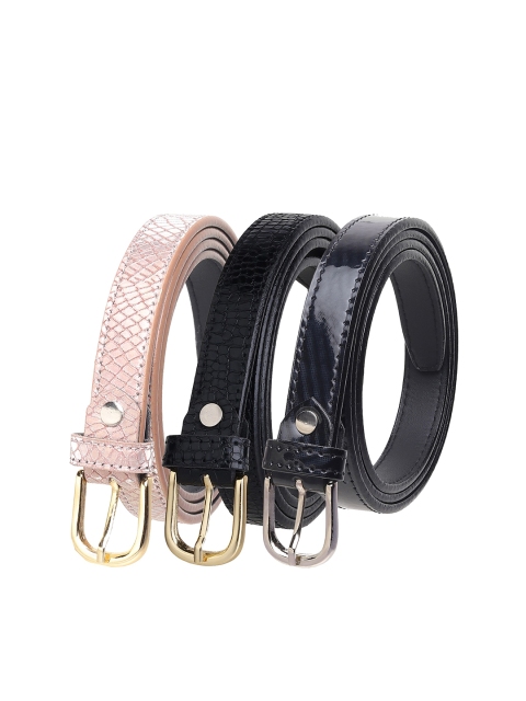 

URBAN ALFAMI Women Pink & Black Pack of 3 Textured PU Belt