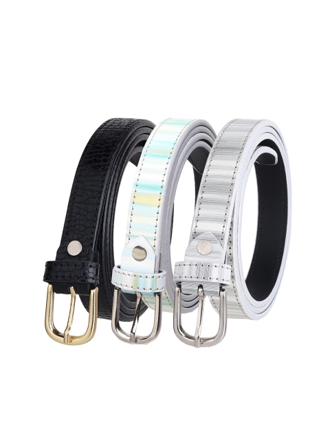 

URBAN ALFAMI Women Pack of 3 Printed PU Belt, Black