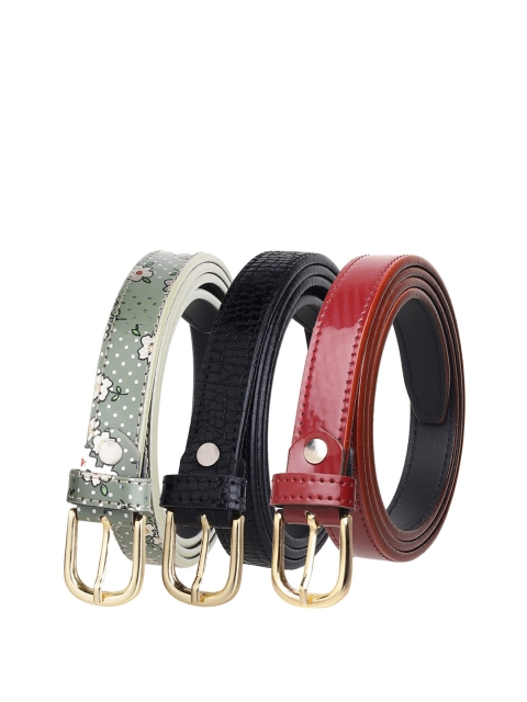 

URBAN ALFAMI Women Pack Of 3 Green Textured PU Belt