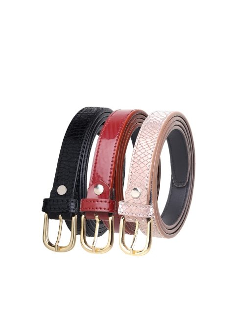 

URBAN ALFAMI Women Pack of 3 Printed PU Belts, Black