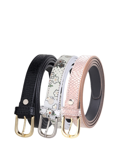 

URBAN ALFAMI Women Set Of 3 Printed Casual Belts, Black