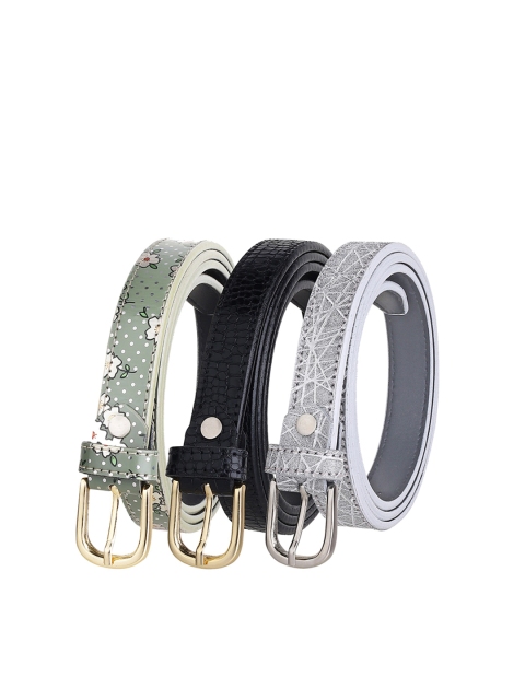 

URBAN ALFAMI Women Black Grey and Green Printed 3 PU Belt