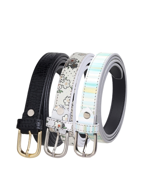 

URBAN ALFAMI Women Black & White Pack of 3 Textured PU Belt