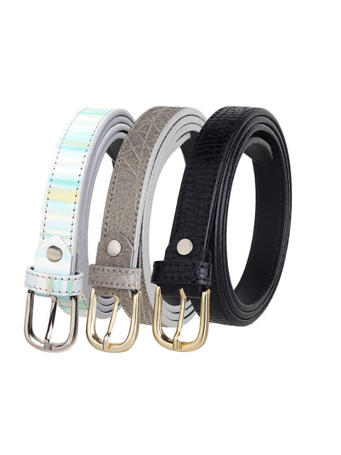 

URBAN ALFAMI Women Set Of 3 Solid Casual Belts, Black