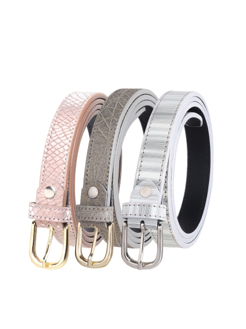 

URBAN ALFAMI Women Pack of 3 Pink, Silver, Beige Textured PU Belts